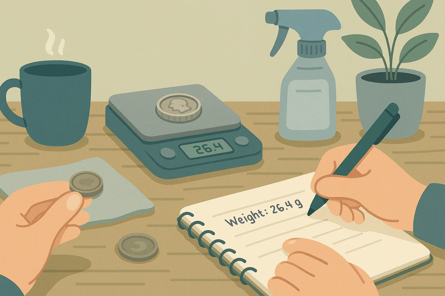 People working together on evaluating and sorting coins.